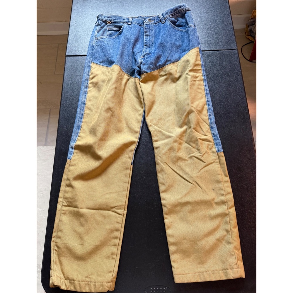 Vintage Wrangler Upland Field Jeans Mens 36x32 Blue Denim Tan Brush Pants USA